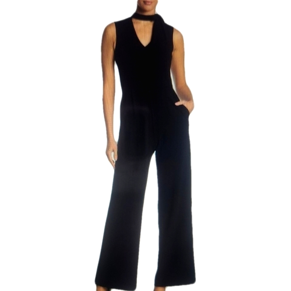 NWT Calvin Klein High Waist Wide Leg Black Romper Size 2